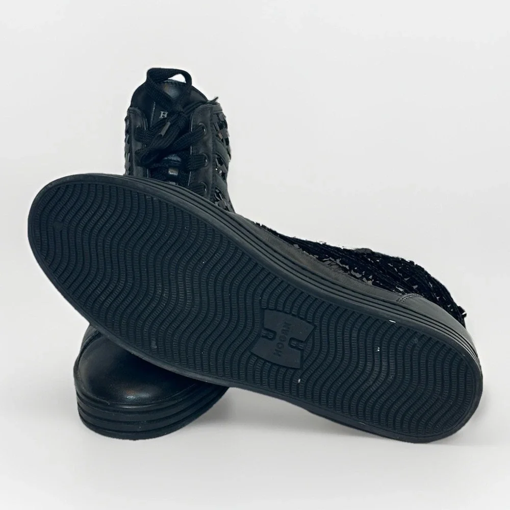 Hogan Rebel Black Metallic Sequin High‎ Top Leather Sneakers Ws Sz 41 US 10.5